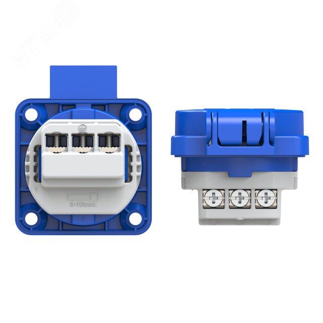 105-0b | Розетка встраиваемая PCE 16А 250V 2P+E IP54 50x50 подкл. сзади синяя